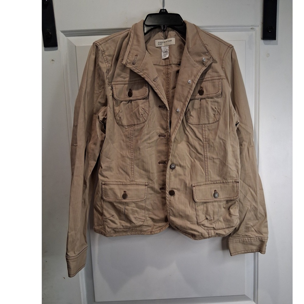 Jones New York Sport Tan Jacket Size M Cotton Stretch Utility Style - Picture 2 of 11